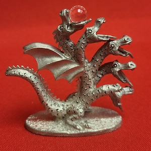 VTG Spoontiques MR841 Pewter Miniature 5 Headed Dragon with Swarovski Crystal
