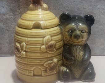 Vintage keramische honingbeer bijenkorf honingpot