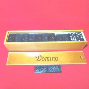 Vintage Set of 55 Dominoes Chinese 3 Monkey Pattern in Wooden Box