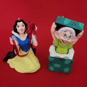 Hallmark Ornaments Snow White Dopey Dwarf Set of 2 Anniversary Edition 1997