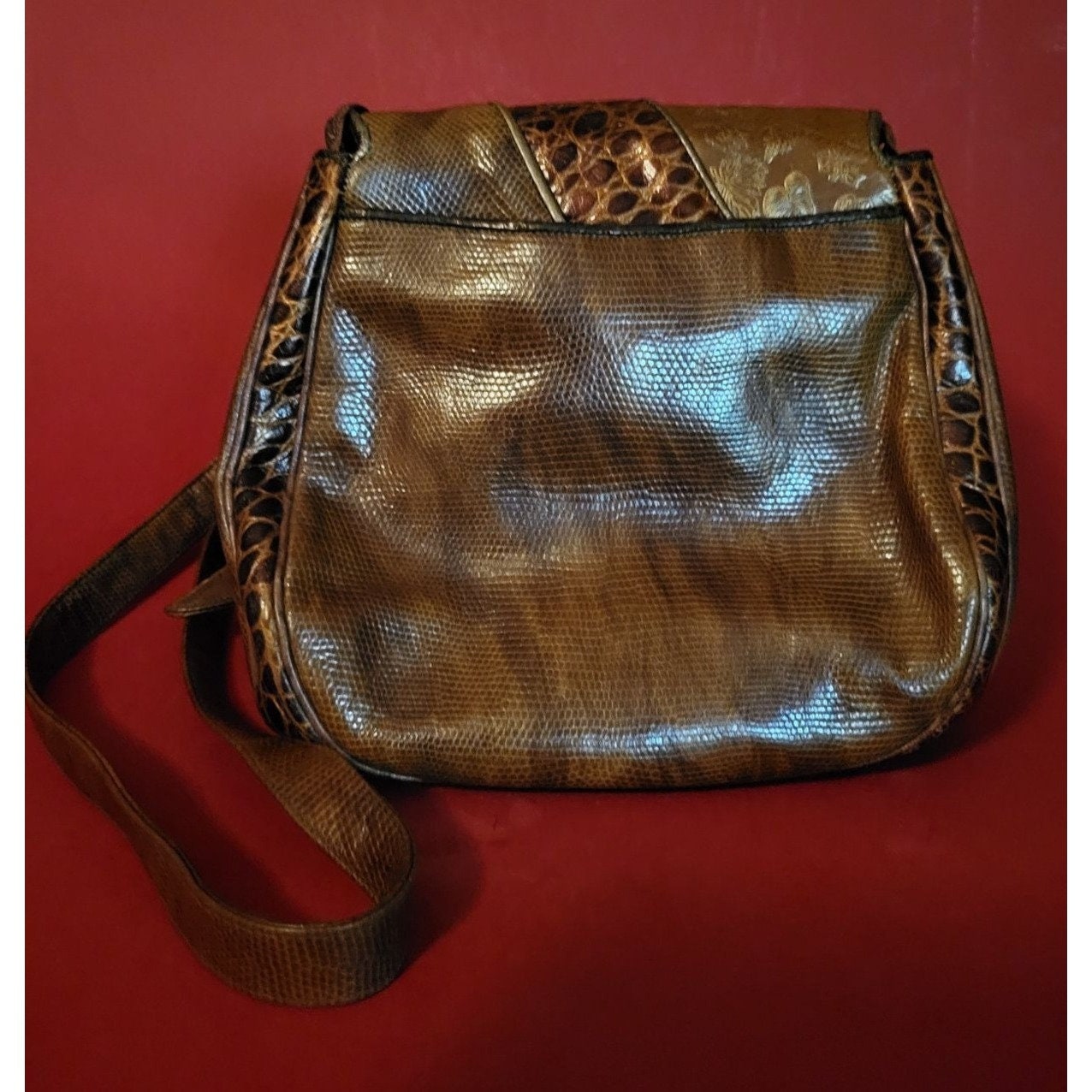 Sharif Vintage Bag with a Copper Gold Leather Rose. SUPER RARE Sharif Legacy Marbleized Rose Quilted Leather Shoulder Bag | HSN main image 2