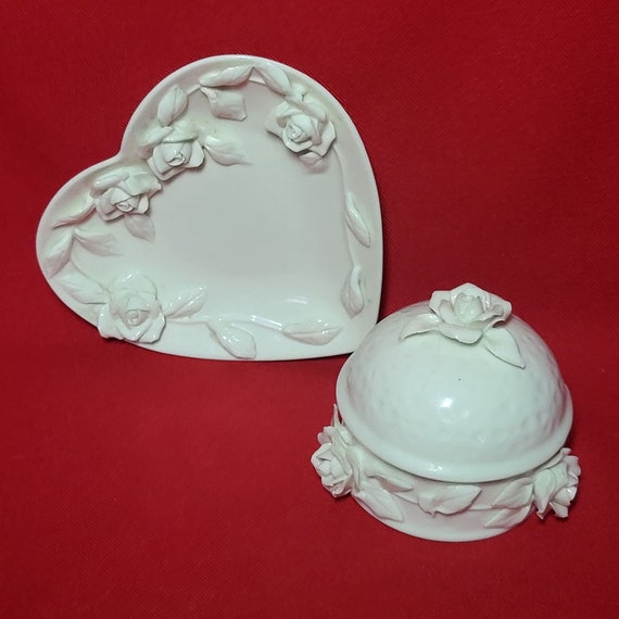 VTG Godinger Porcelain White Rose Dish & Trinket … - image 6