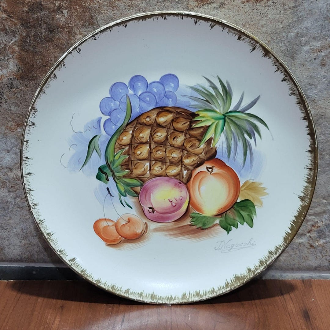 Vintage Decorative Plate Hand Painted Fruit Design Signed J