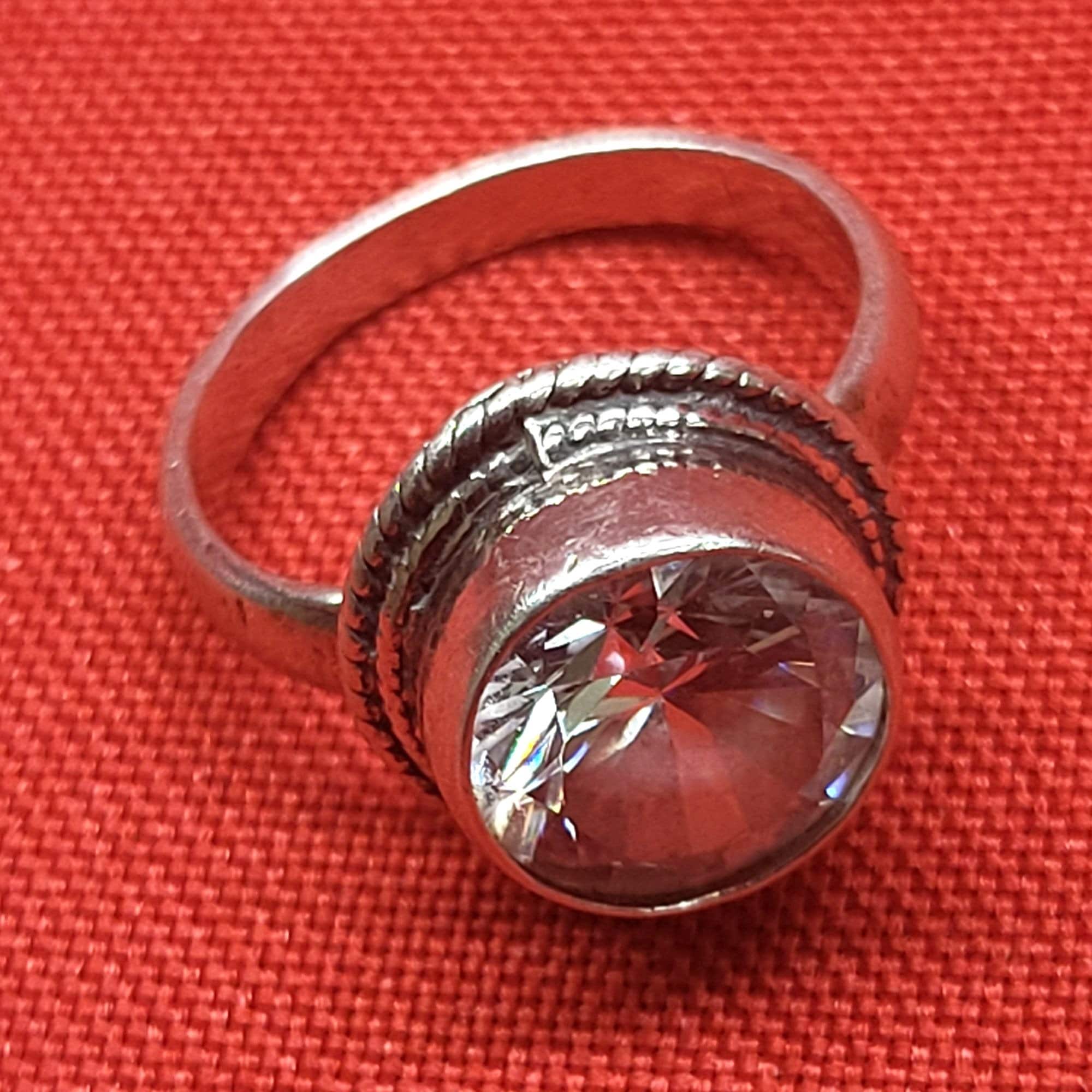 Bague Personnalisée En Argent Sterling 925 Avec Pierre De Verre Rouge - Taille 6 - Modèle Exposition