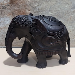 Hand Carved Ebony Wood Elephant Sculpture Figurine