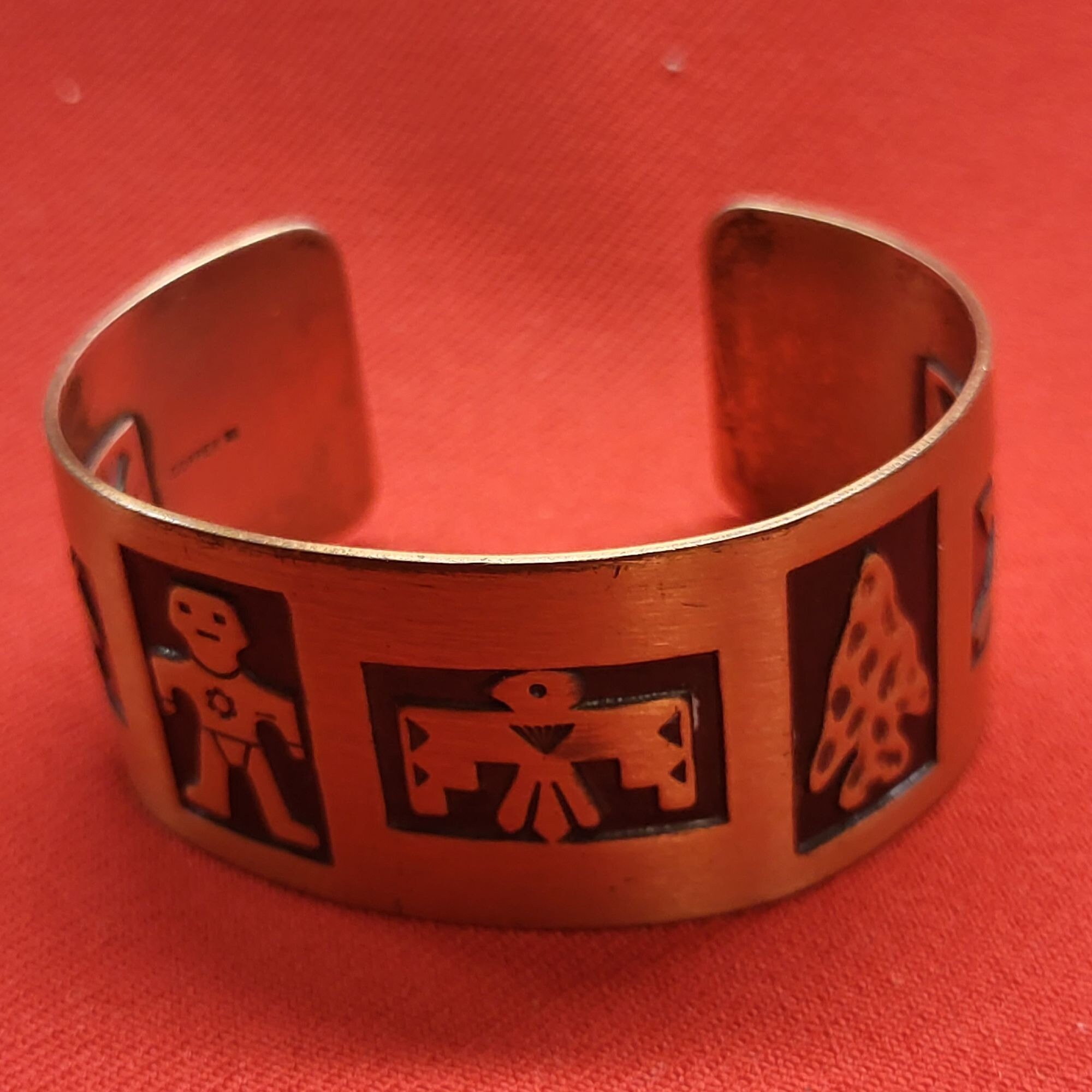 VTG Embossed Copper Bangle Bracelet Navajo Thunderbird Arrowhead