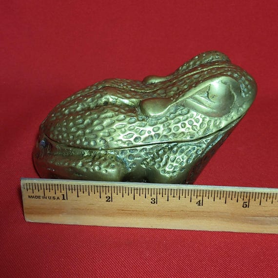Antique Solid Brass Toad Frog with Hinged Lid Tri… - image 6