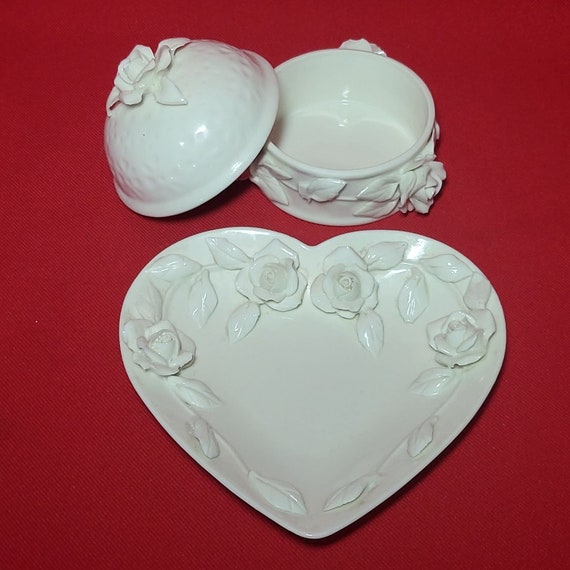 VTG Godinger Porcelain White Rose Dish & Trinket … - image 5