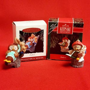 Vintage Hallmark Owliver Christmas Owl Ornament Set of 2 1992 1993