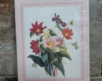 Lámina artística vintage sin marco de dalias botánicas, 1993.