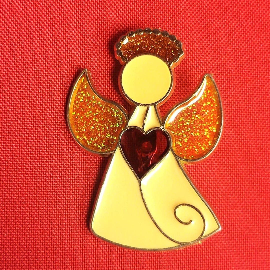 Ruby Angel Pin Gold Tone Angel Lapel Pin Red Heart Gem Glitter Enamel Wings - Etsy