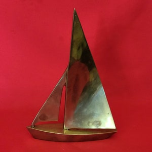 VTG Brass Metal Copper Tone Sail Boat Sculpture Figurine
