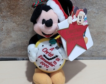 Adorno de peluche vintage de Mickey "Una Navidad para recordar" de Disney Store (1999)
