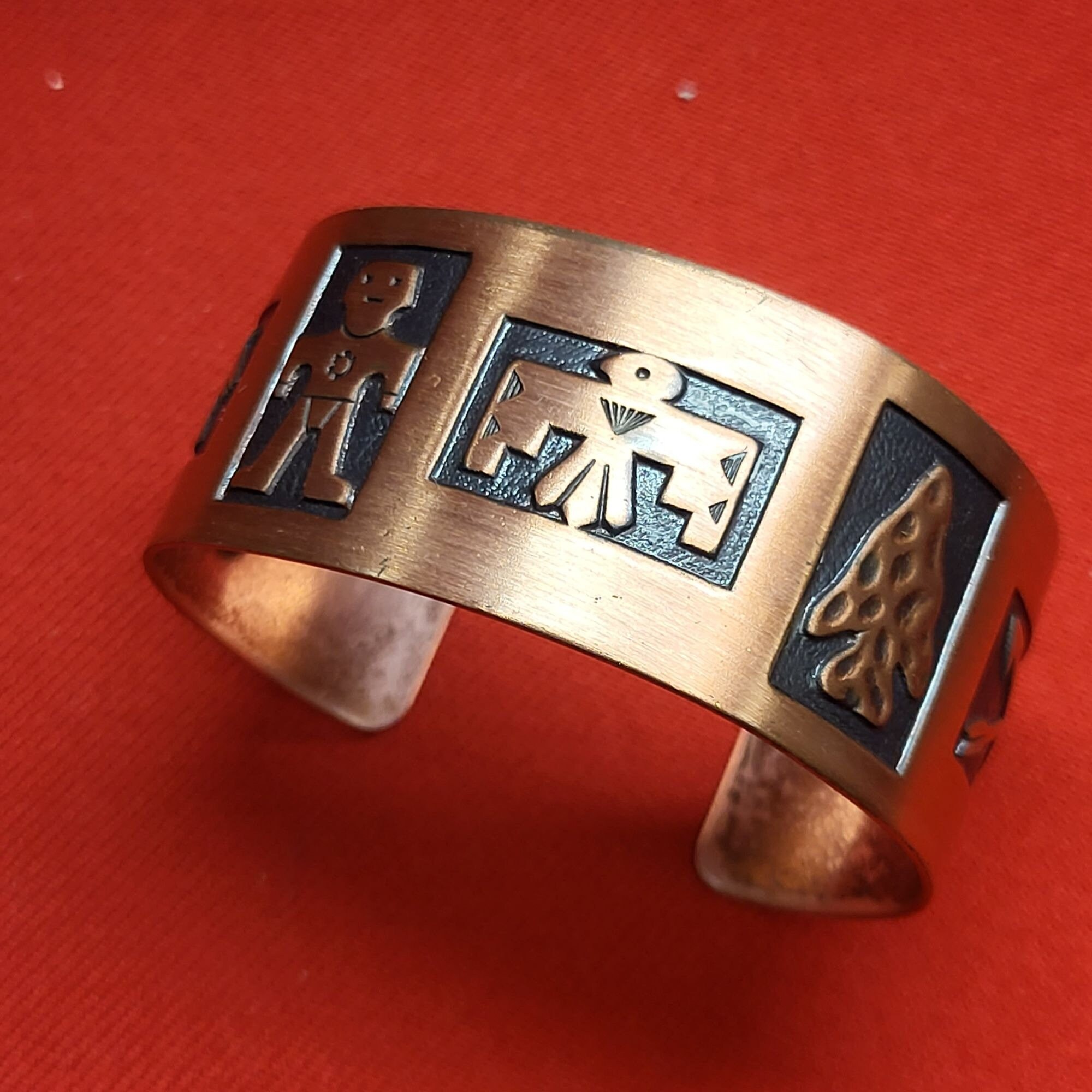 VTG Embossed Copper Bangle Bracelet Navajo Thunderbird Arrowhead