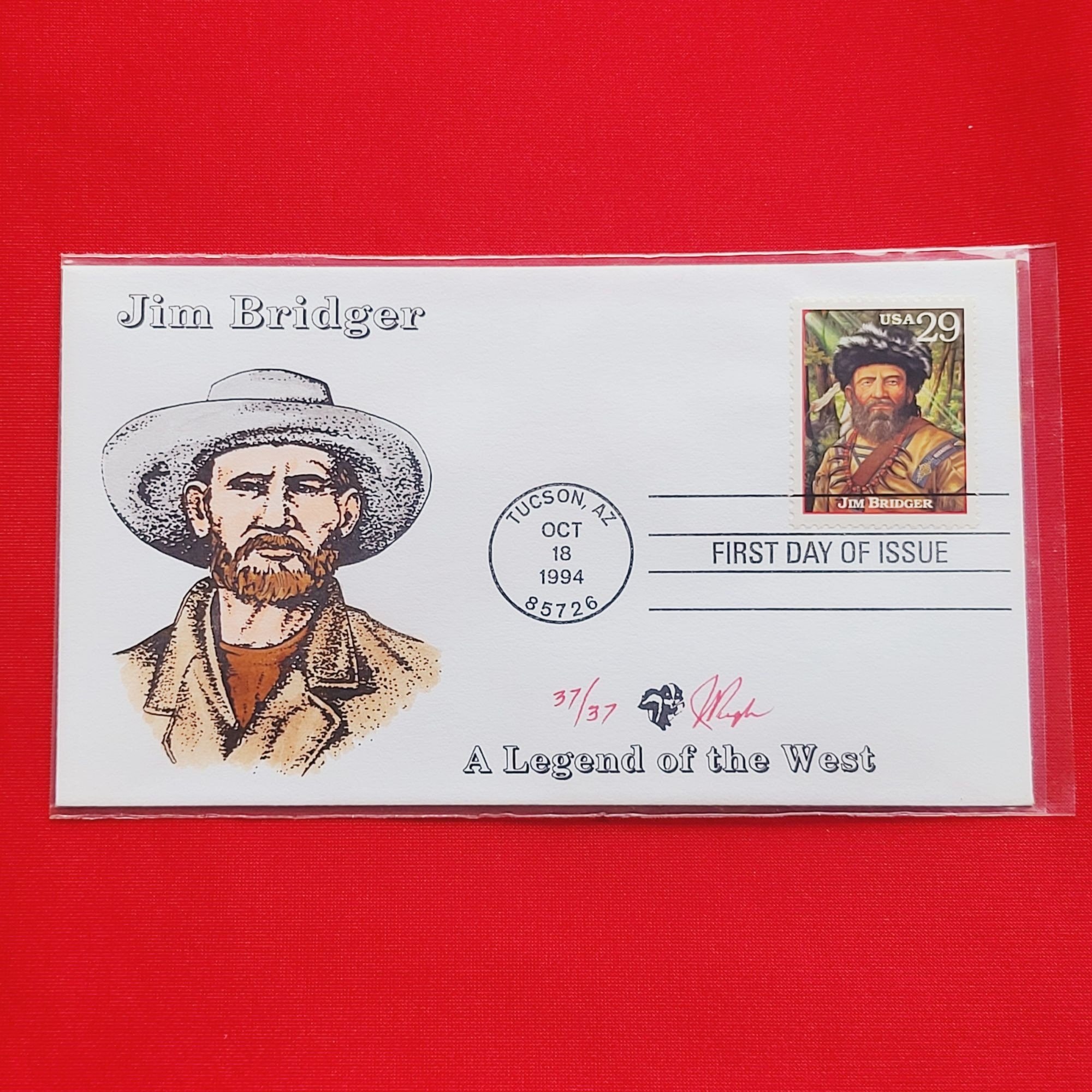 First Day of Issue Stamp Cache Envelope and Enclosure Jim Bridger A Legend of the West