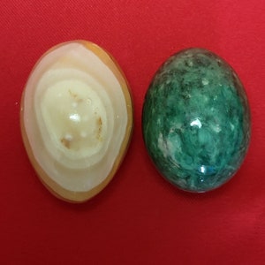 Vintage Marble Alabaster Eggs Brown and Green Lot of 2