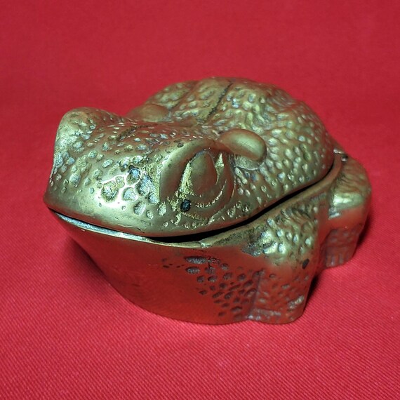 Antique Solid Brass Toad Frog with Hinged Lid Tri… - image 2