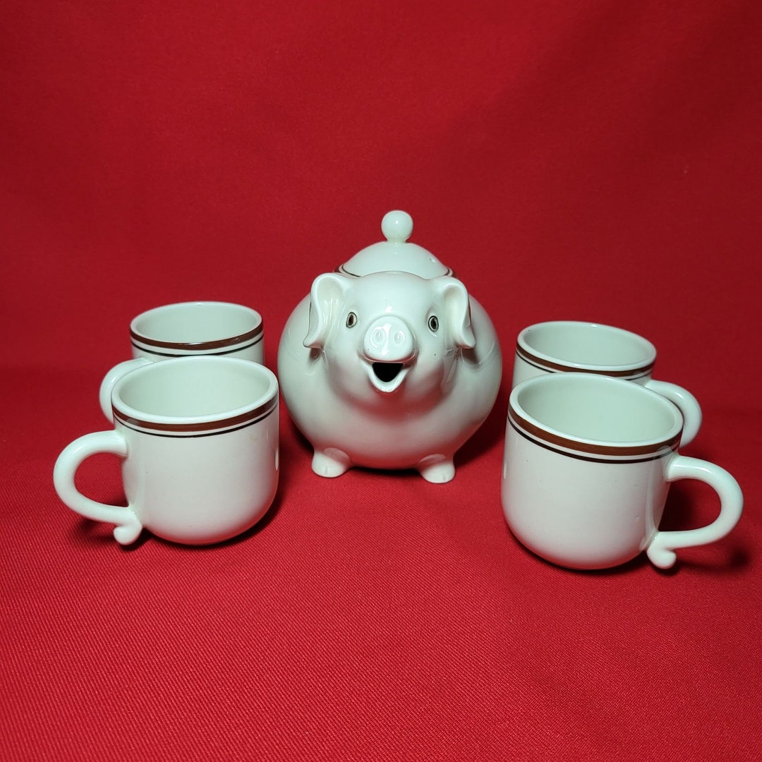 Vintage Pig Teapot and Tea Cups Fitz and Floyd Set of 6 Japan Etsy