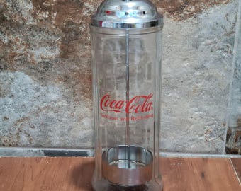 Coca Cola Brand Soda Fountain Straw Dispenser Glass And Chrome