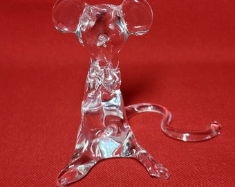 VTG Hand Blown Spun Clear Glass Mouse Figurine
