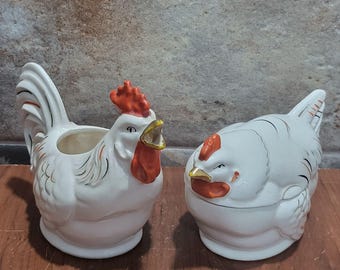 Vintage Ceramic Rooster Shaped Creamer Hen Shaped Sugar Bowl