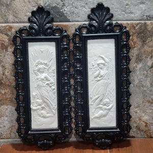 Vintage Pair Homco Dart Plastic Decor Wall Plaque Angel Cherub Winged Lady USA