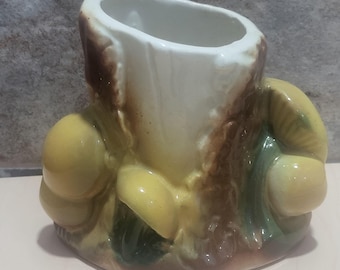 Vintage Keramik Baumstumpf Pilze Pflanzgefäß Vase