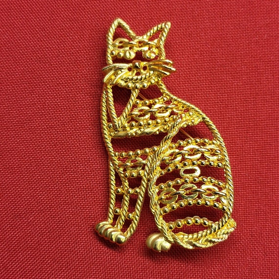 Broche Ancienne Chat En Métal Doré – Vintage, Bijou De Collection