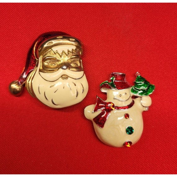 Christmas Pins/ Brooch Set of 2 Christmas Santa C… - image 2