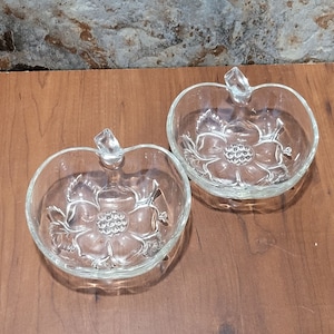 VTG Clear Apple Blossom Bowls Trinket Dish Set of 2
