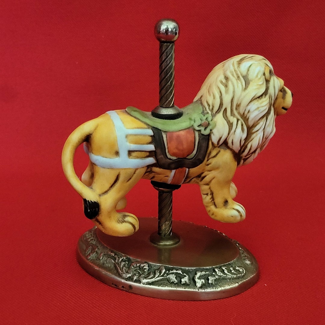 Vintage Ceramic Lion Carousel Figurine on Brass Base 4 Circus