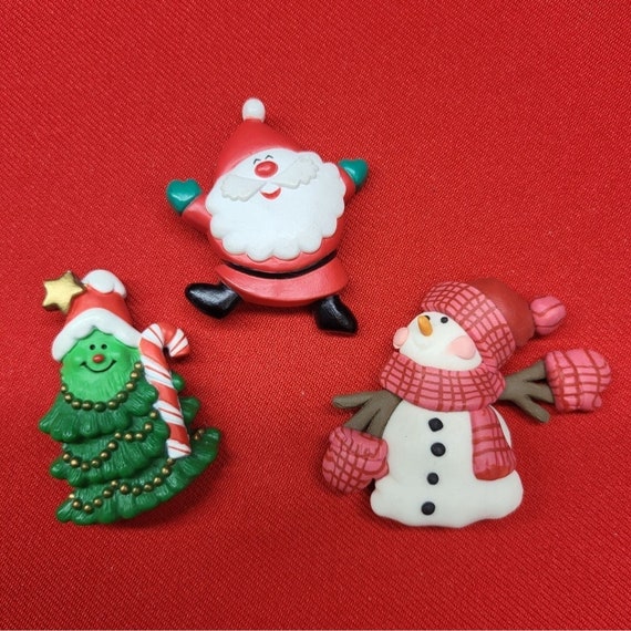 Christmas Pin Brooch Set of 3 Christmas Tree Sant… - image 1