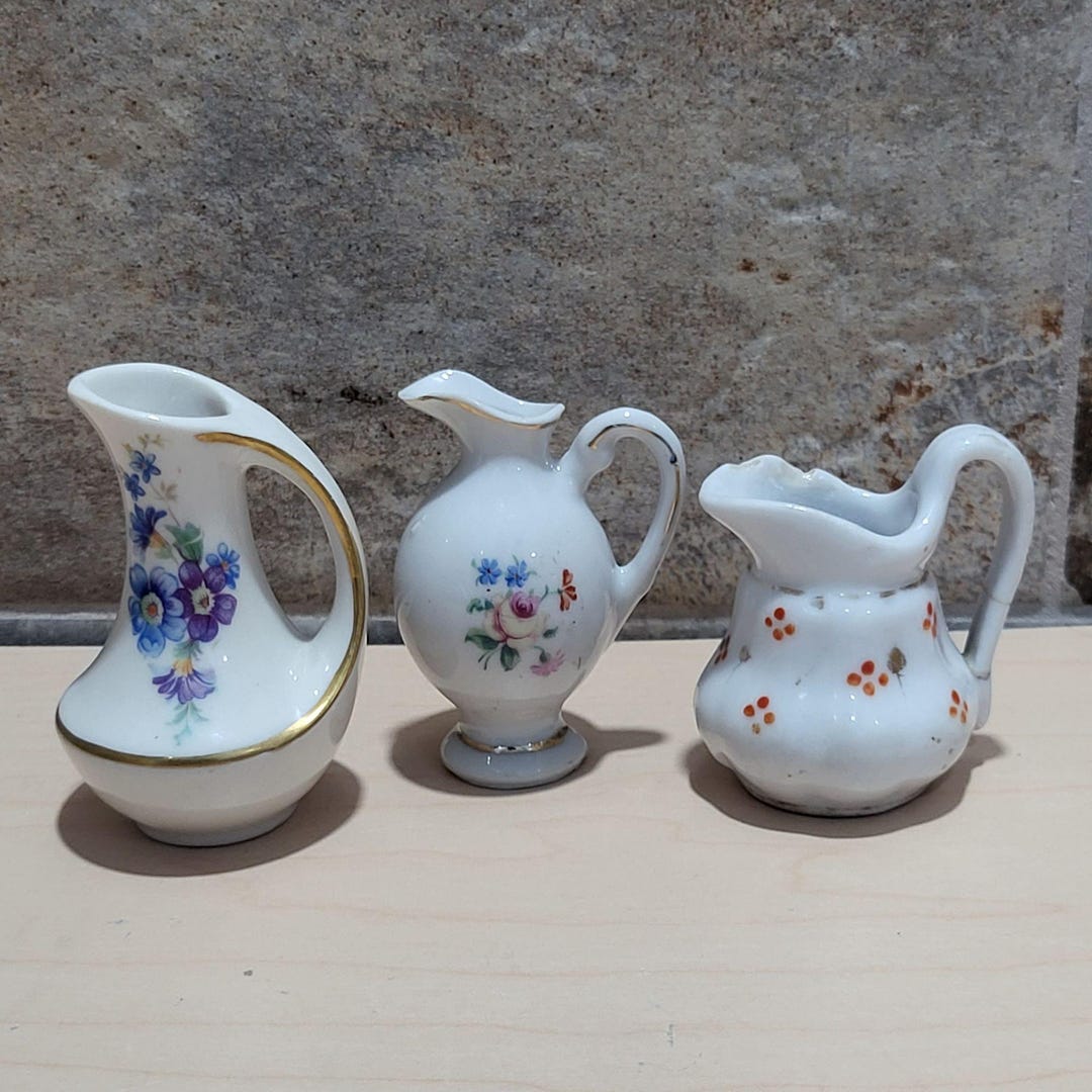Pattern For Miniature Pitcher Miniature Porcelain Pitchers Floral Designs Gold Trim Set of 3 - Etsy