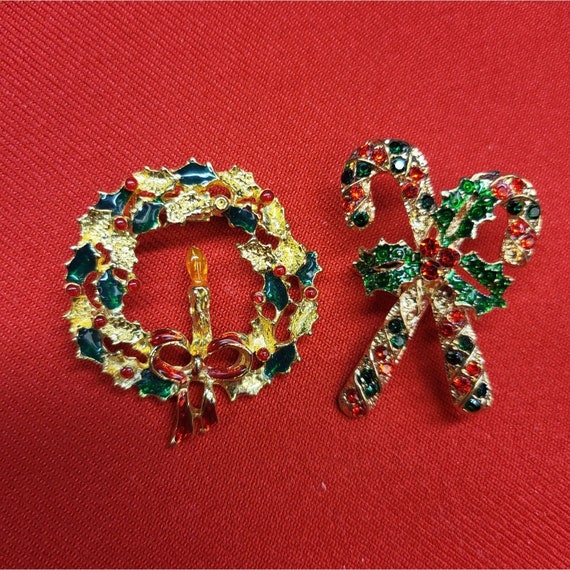 Christmas Pin Brooch Set of 2 Christmas Candy Can… - image 1