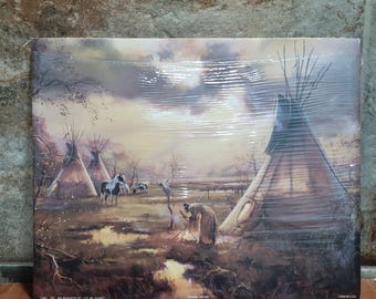 Vintage Unframed Stoking the Fire Art Print 1993 Artist Hulan Fleming