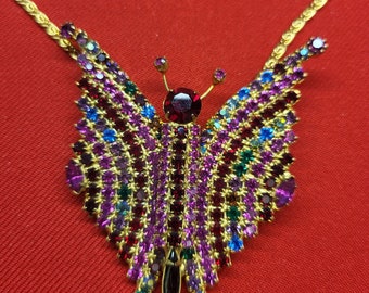 VTG Collar de pedrería multicolor mariposa grande