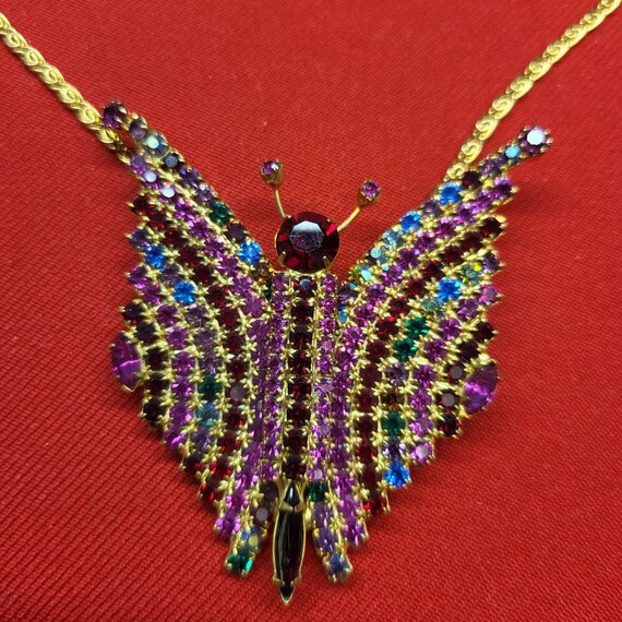 VTG Large Butterfly Multicolored Rhinestone Necklace