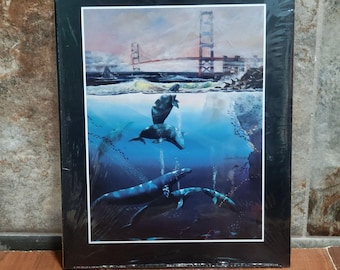 Vintage Unframed Whale Family Art Print 1993
