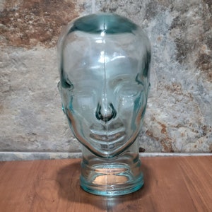 MCM Art Glass Clear Green Mannequin Head Sculpture Table Top Art Display