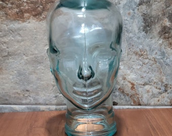 MCM Art Glass Clear Green Mannequin Head Sculpture Table Top Art Display