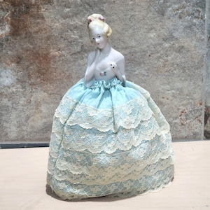 Vintage Porcelain Half Doll Pin Cushion Sewing Collectible