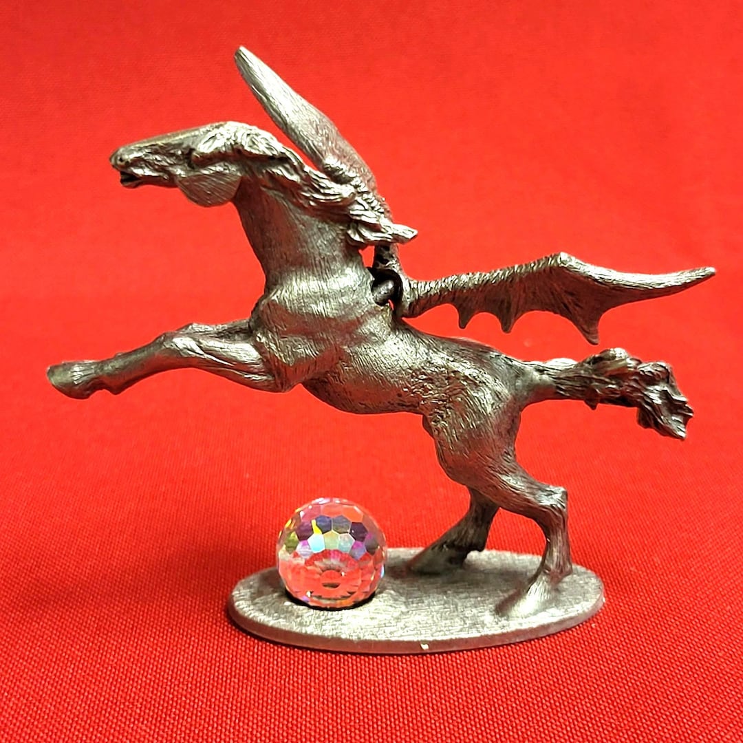 Vintage Spoontiques 506 Pewter Miniature Pegasus Flying Horse Crystal ...