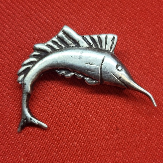 VTG Swordfish Sailfish Brooch Pin Signed Mexico Silver