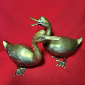 Vintage Brass Ducks Geese Birds Figurines Large Set of 2