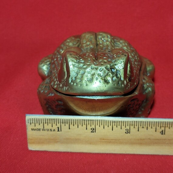 Antique Solid Brass Toad Frog with Hinged Lid Tri… - image 5