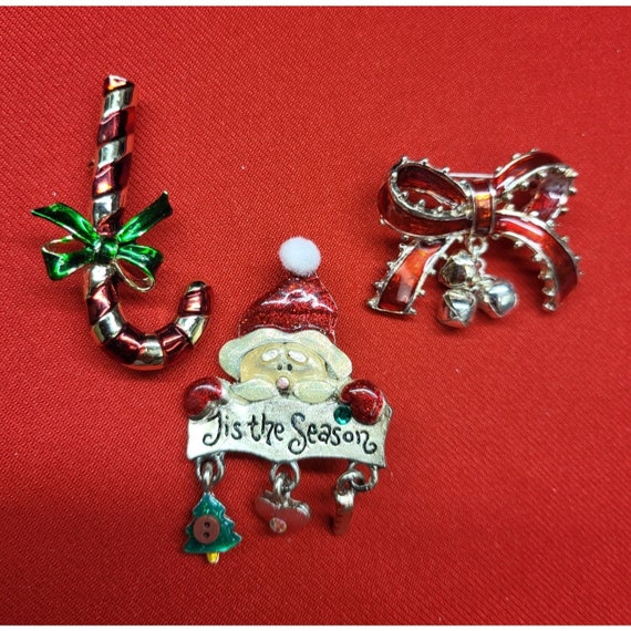 Christmas Pins Brooch Set of 3 Christmas Santa Ti… - image 3