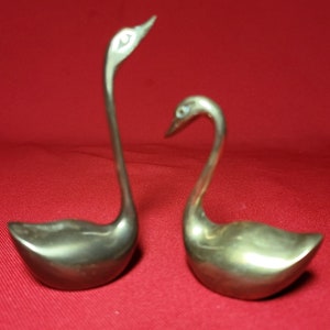 Vintage Pair of Brass Swans