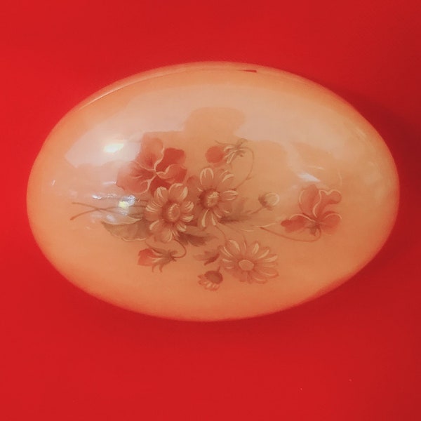 Vintage Alabaster Box Trinket Oval Hand Carved Hinged Lid Flowers Made in Italy
