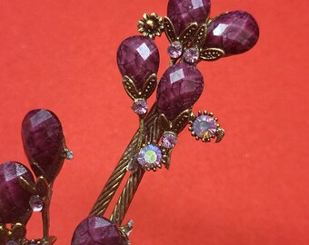 VTG Peacock Hair Clip Claw Purple Acrylic Stones Rhinestones Repaired VTG Peacock Hair Clip Claw Purple Acrylic Stones Rhinestones  main image 3