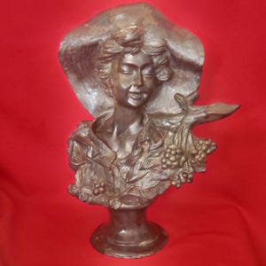 Maitland Smith Large Metal Brass Bust Lady of the Grapes Sculpture 14 Inches Tall